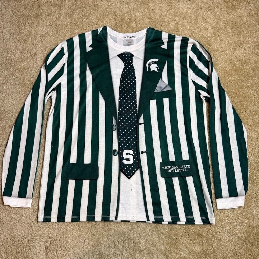 Michigan State Spartans Suit Long Sleeve T-Shirt Men's XL Faux Real Green